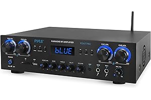 Pyle Bluetooth Home Stereo Amplifier Receiver - 4 Channel, 800 Watt Karaoke Sound System w/ MP3,USB,SD,AUX,RCA,FM,MIC, Headphone, Reverb + Delay, LED Vol, for Home, Studio, Theater Speakers - PDA77BU