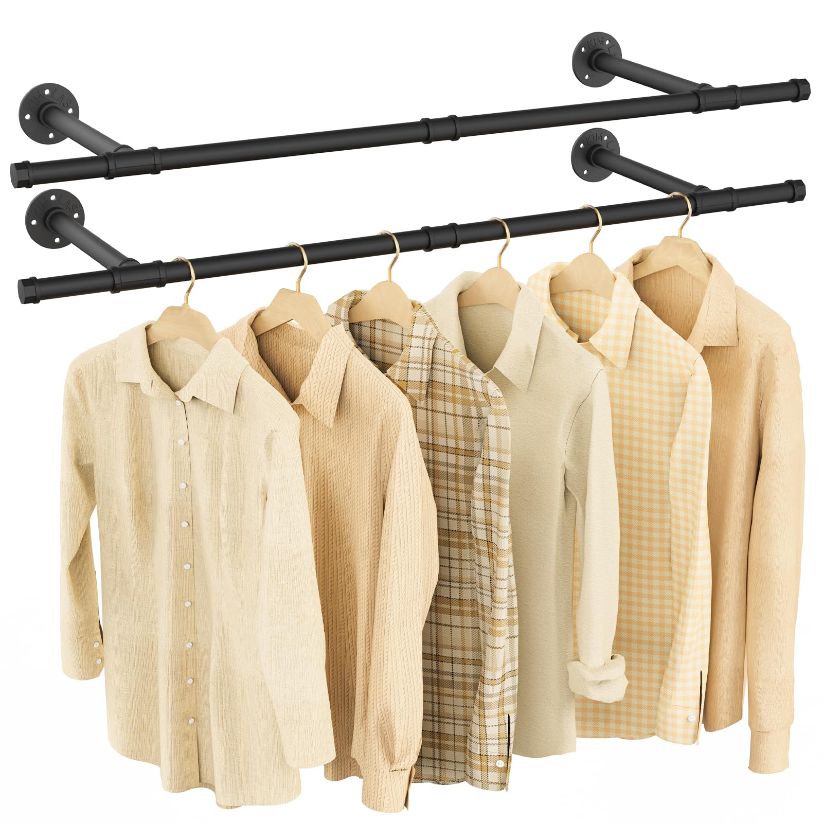 Yawinhe Wall Mounted Clothes Rail Set of 2, 112cm Multi Purpose Hanger Rod, Industrial, Space-Saving, Removable Rack for Bedroom Storage, Easy Assembly, Black