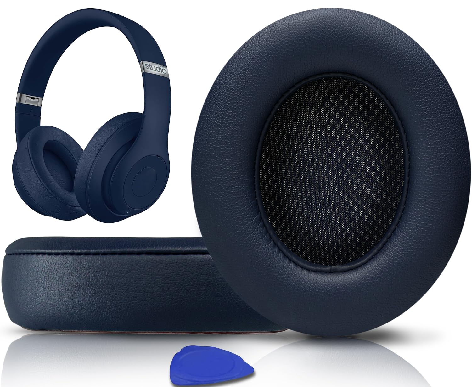 SoloWIT Replacement Ear Pads Cushions for Beats Studio 2.0 & 3 Wired/Wireless OVER-EAR Headphones, Earpads with Soft Protein Leather, Noise Isolation Memory Foam (Navy Blue) โ image 1