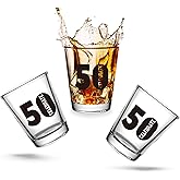 3 PCS 50th Birthday Shot Glasses Set, 1.5 oz 50 Celebrate Clear Shot Glass Cups with Heavy Base, Birthday Decorations for Women, Men, Funny Birthday Gifts, Party Supplies or Favors for Her, Him