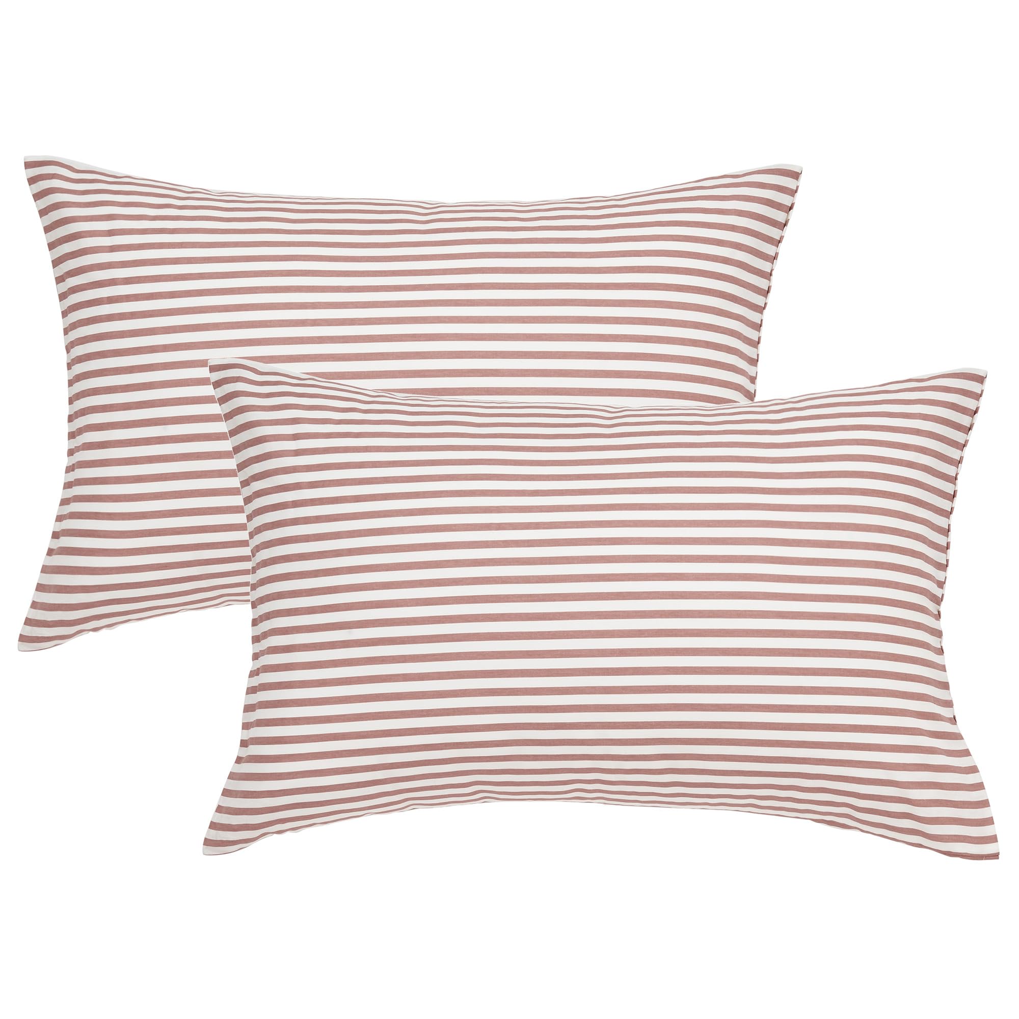 Photo 1 of JELLYMONI 100% Natural Cotton Striped King Pillowcases Set, 2 Pack White and Pink Stripes Pattern Printed Pillow Covers with Envelope Closure(Pillows are not Included)