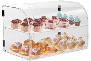 VEVOR Pastry Display Case, 2-Tier Commercial Countertop Bakery Display Case, Acrylic Display Box with Rear Door Access & Removable Shelves, Keep Fresh for Donut Bagels Cake Cookie，