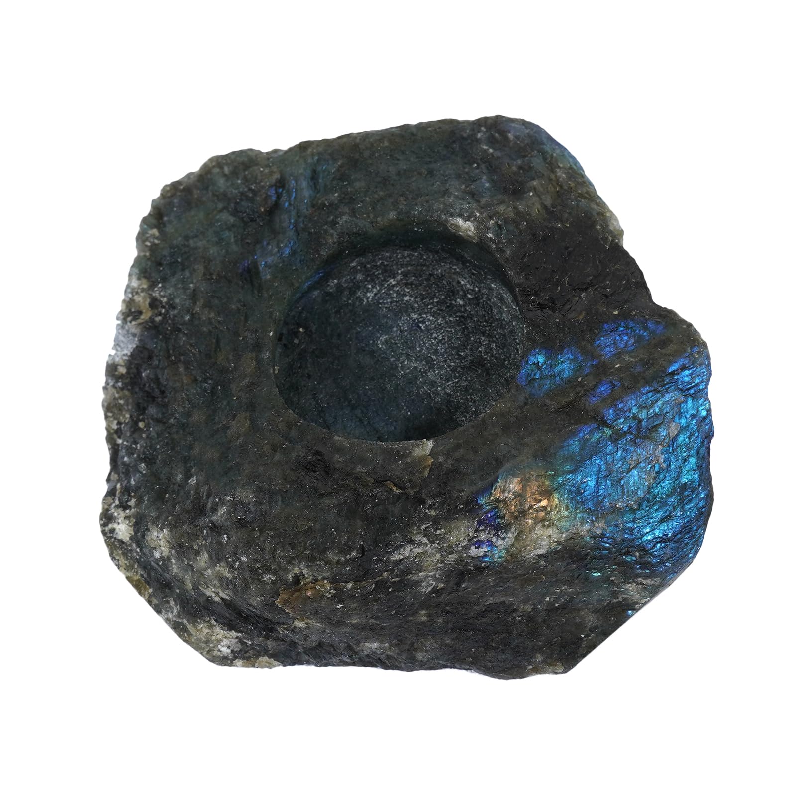 Soulnioi Natural Crystal Candle Holder Ornament Rough Stone Candle Tealight Candle Holder for Home Garden Decoration-Labradorite Stone