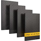 WallPeg Large Pegboard Kit &ndash; 4 Black 24"x16" Panels for Garage Storage | Durable peg boards with mounting screws designed to fit betwen standard wall studs, no spacers needed. Won't rust or fade.