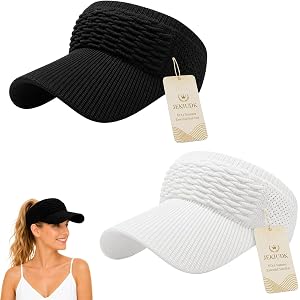 2PCS Golf Visor Wide Brim Sun Hat High Ponytail Sun Visor for Women Hole Cap Running Hiking Crochet Visor Protective