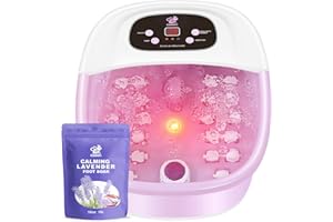 CANGO Foot Spa Bath Massager with Heat Bubbles and Vibration Massage and Jets, 16 OZ Calming Lavender Foot Soak Epsom Salt, Foot Soaker with Infrared Light, 22 Massage Rollers, Adjustable Temp - Pink