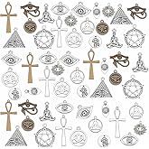 PH PandaHall 14 Styles Cross Charms, 56pcs Star of David Yoga Lotus Charms Evil Eye Horse Eye Egyptian Eye Pendant Tibetan Alloy Metal Dangle Charm for Diwali Craft Necklace Bracelet Earrings Making