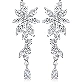 Marquise Cubic Zirconia Bridal Dangle Earrings Elegant Wedding Earrings for Brides Bridesmaids 925 Sterling Silver Formal Drop Dangle Earrings Jewelry Gifts for Women