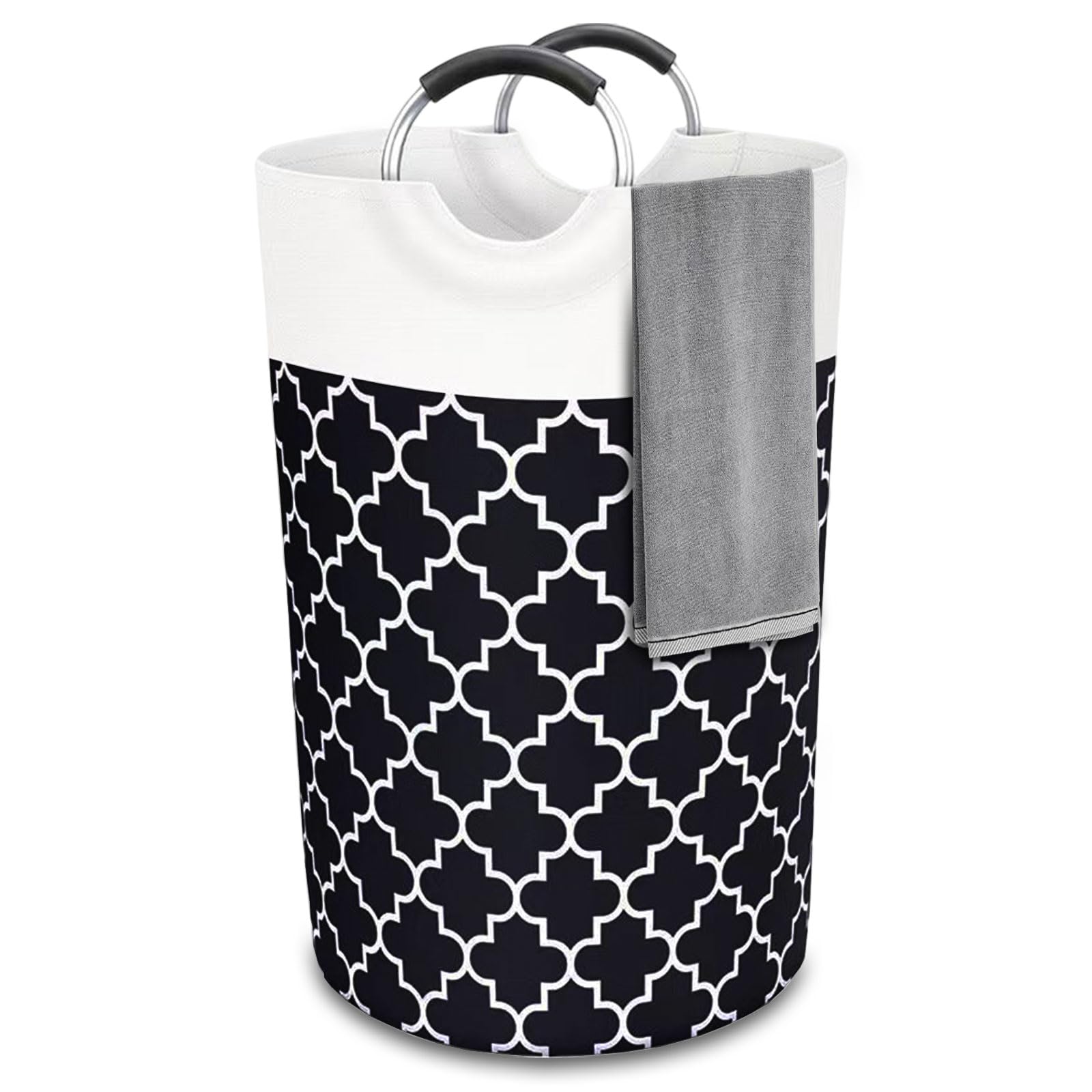 Silkglory Collapsible Laundry Baskets,82L Large Washing Basket Waterproof with Aluminum Foam Handle Dirty Clothes Folding Washing Basket Home Essentials Storage for Bathroom, Family - Black