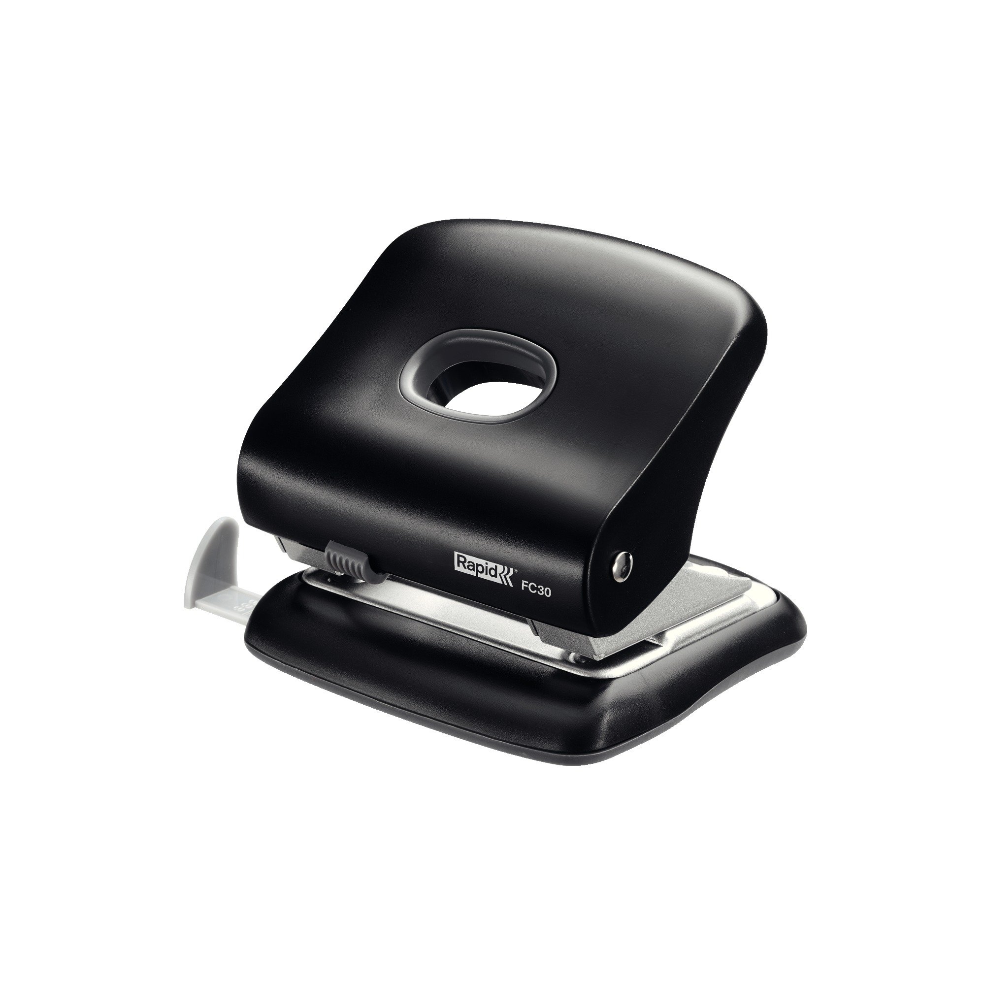 Rapid Fashion FC30 Strong 2 Hole Punch, Punches up to 30 Sheets, Adjustable Guide Bar, Ergonomic Design, Black, 23639401