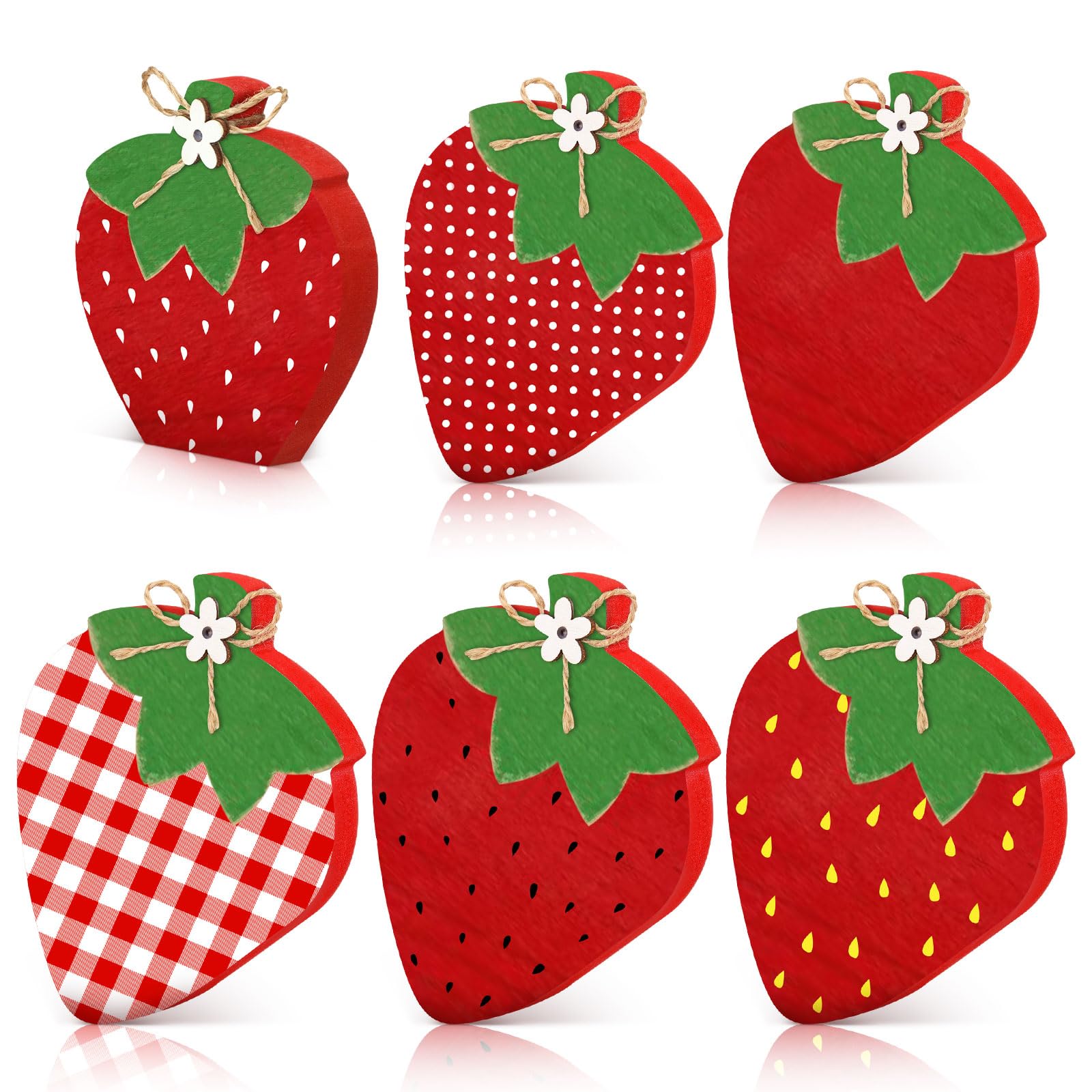 Photo 1 of Yalikop 6 Pcs Wood Strawberries Summer Decor Summer Tier Tray Decoration Strawberry Decor Wood Table Signs Block Signs Party Tiered Tray Decorations for Holiday Party Home Supplies