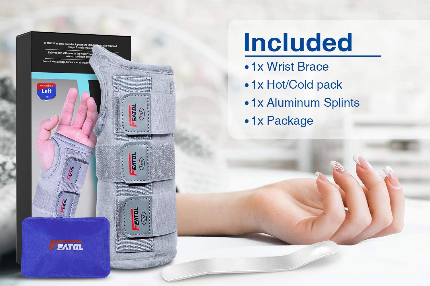 Carpal Tunnel Wrist Brace | Night Sleep Support Brace, Removable Metal Wrist Splint- Hot/Ice Pack, Left Hand, Small/Medium, Adjustable Hand Brace for Men, Women, Relieve and Treat Wrist Pain: Health & Personal Care