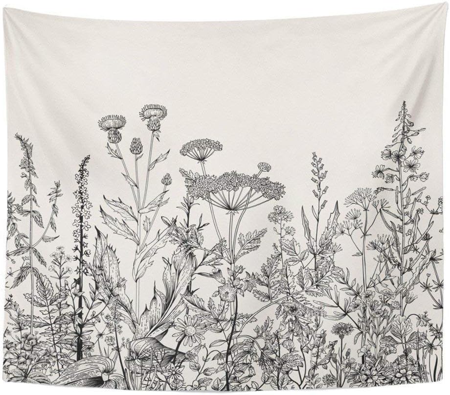 SOFTBATFY Flower Wall Art Hanging Tapestry, Floral Living Room Office Tapestry, Bedroom Dorm Headboard Tapestry Home Decor (Medium-51 58inches, Wild Flower)