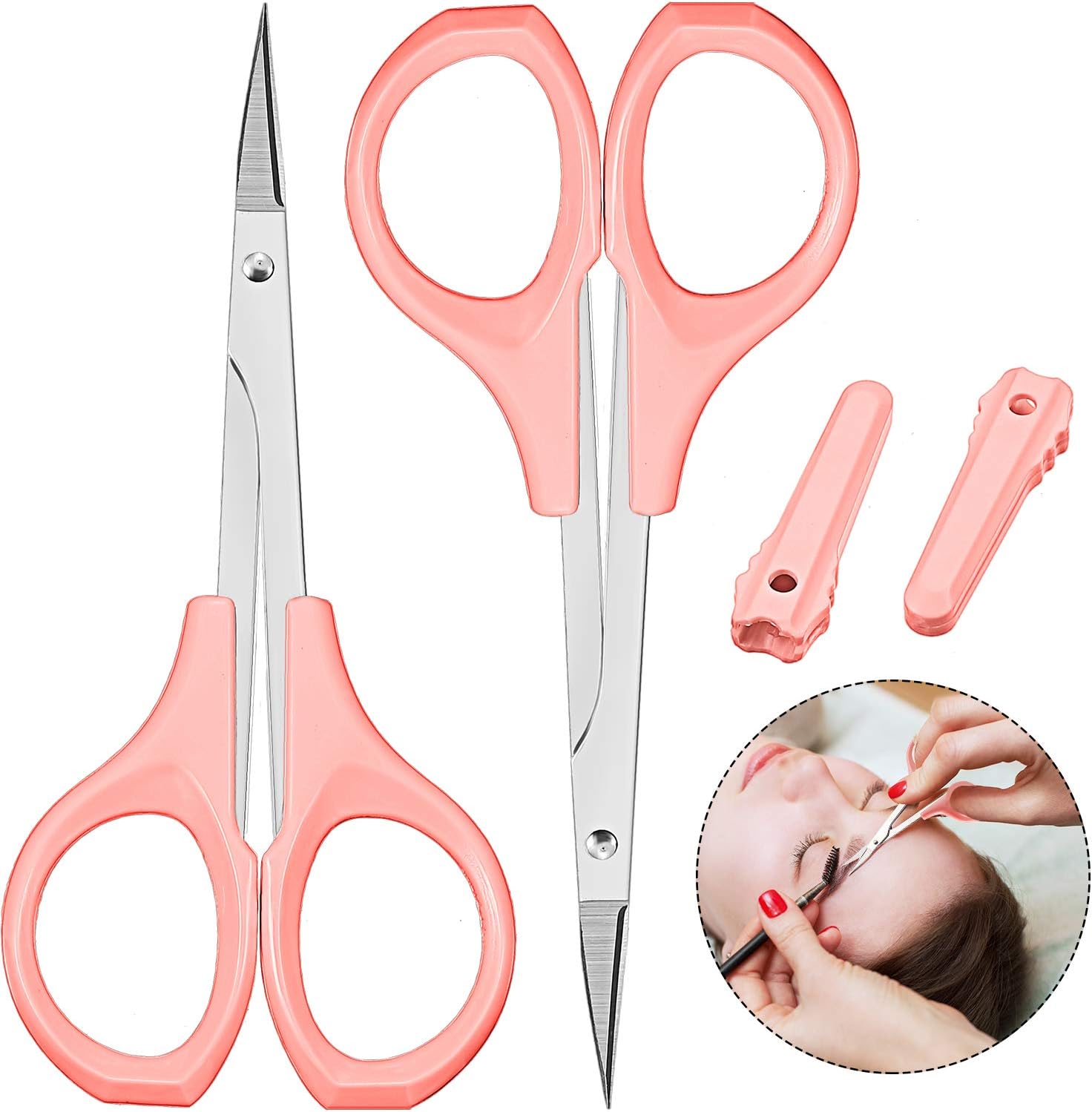 2 Pack Curved Craft Scissors Small Scissors Beauty Eyebrow Scissors Stainless Steel Trimming Scissors for Eyebrow Eyelash Extensions, Facial Nose Hair, 4 Inch (Pink): Home Improvement