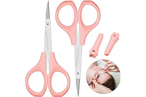 MUDDER 2 Pack Small Scissors 4 Inch Curved Eyebrow Beauty Stainless Steel Trimming Scissors for Eyelash Facial Nose Hair(Pink)