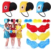 Hercicy 3 Sets Parrot Bird Costume Accessories | Felt Parrot Hat, Large Feather Wings &amp; Feather Wrist Cuffs, Red Yellow Light Blue Halloween Cosplay Outfit
