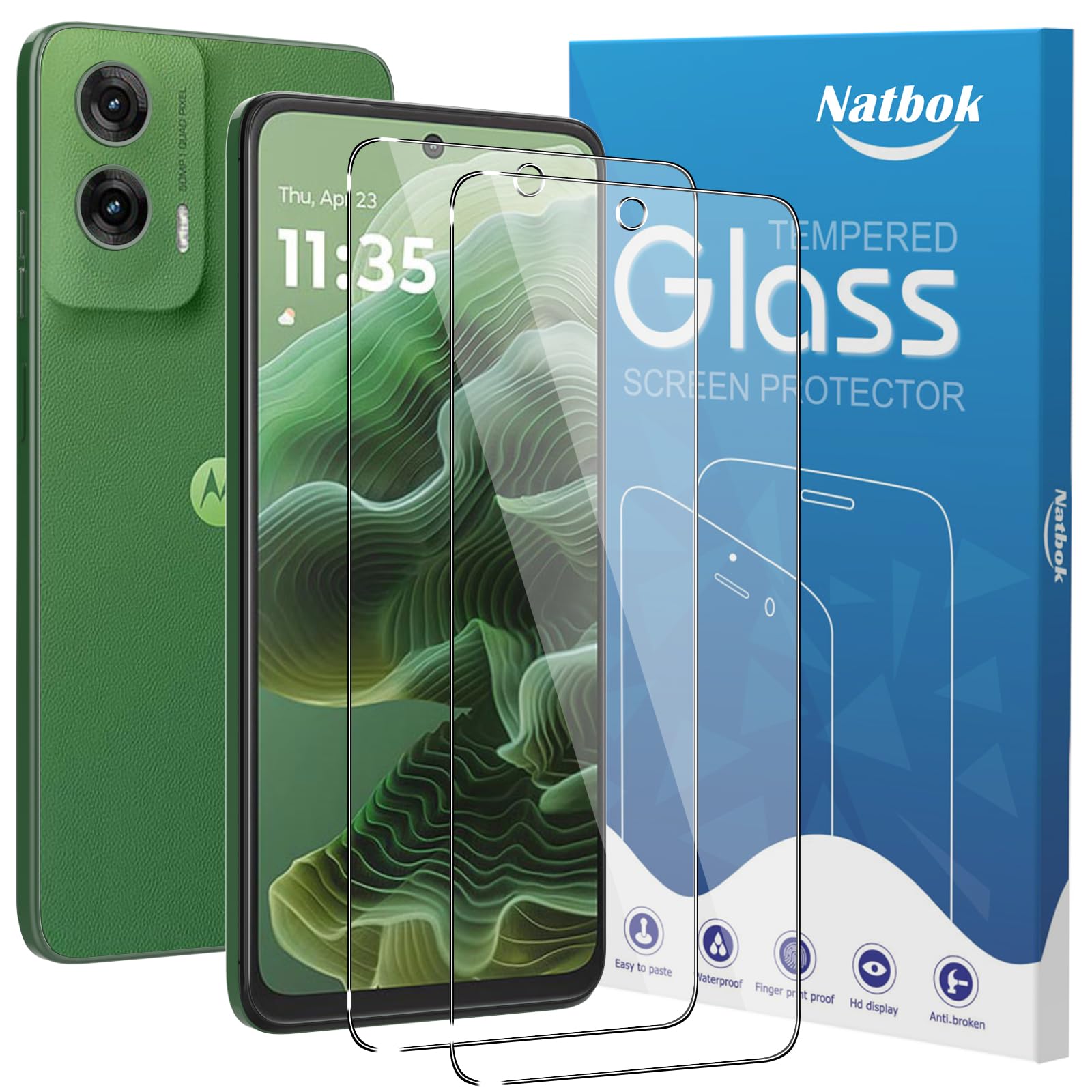Natbok 2 Pack Tempered Glass for Motoroal Moto G35 5G Screen Protector,9H Hardness,Ultra Resistant,Anti-Fingerprints,No Bubbles,HD-Clear,Full Coverage Phone Film for Moto G35 [Easy Install]