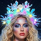 JEAIRTS Light Up Mermaid Coral Headband Iridescent Sea Shell Hair Hoop Glowing Cosplay Costume Accessory for Women