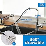 Tohlar Kitchen Tap Mixer with Pull Out Spray Brushed Nickel 360° Swivel view 4