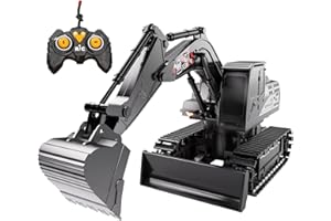 DULONIME Remote Control Excavator for Boys 4-7, RC Excavator for Kids, 27 MHz Construction Trucks Vehicles Toys for Toddlers 1-3 3-5 4-7 with Metal Shovel and Light Birthday Boys Gifts