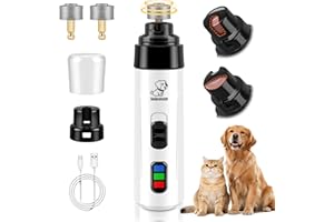 PleySyncz Silent Dog Nail Grinder, Cordless Grooming Pro Nail Grinder, USB Rechargeable Pet Nail Grinder, Painless Paws Grooming for Small Medium Large Dogs & Cats (2 Replacement Heads)