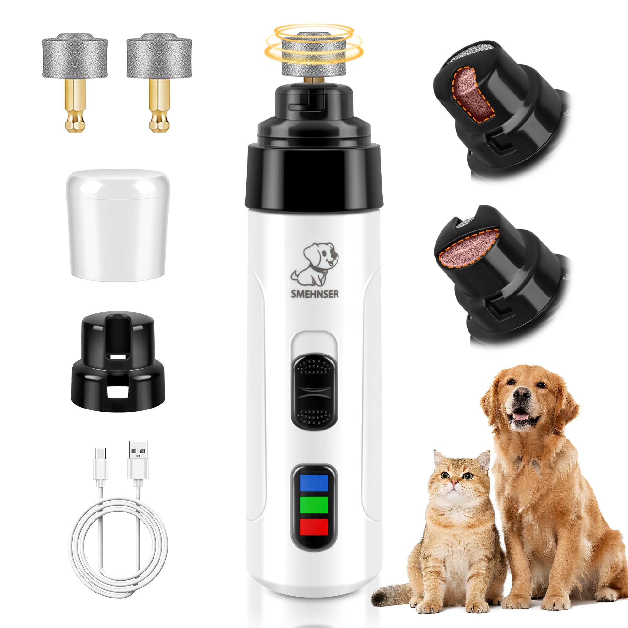 Photo 1 of ***incomplete set***PleySyncz Silent Dog Nail Grinder, Cordless Grooming Pro Nail Grinder, USB Rechargeable Pet Nail Grinder, Painless Paws Grooming for Small Medium Large Dogs & Cats (2 Replacement Heads)