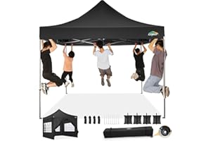 COBIZI 10x10 Pop Up Canopy Tent with 4 sidewalls Commercial Heavy Duty Canopy UPF 50+ All Weather Waterproof Outdoor Canopy Wedding Tents for Parties Gazebo with Roller Bag, Black (Windproof Upgraded)