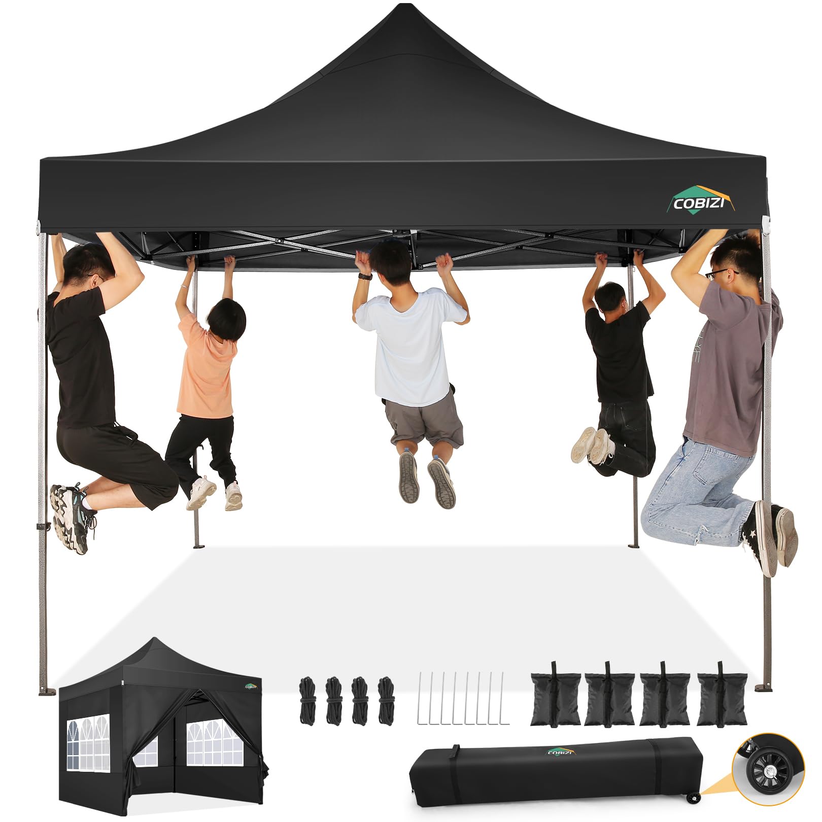 Photo 1 of **EXACT SIZE UNKNOWN. KHAKI COLORED**

COBIZI 10x10 Pop Up Canopy Tent with 4 sidewalls Commercial Heavy Duty Canopy UPF 50+ All Weather Waterproof Outdoor Canopy Wedding Tents for Parties Gazebo with Roller Bag
