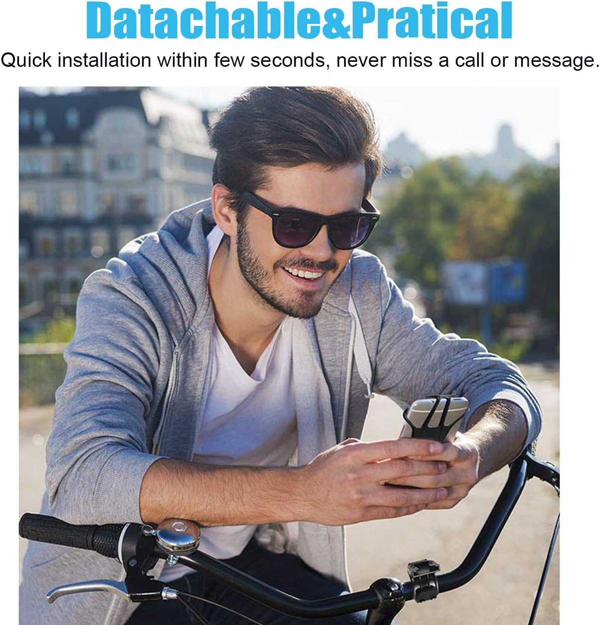 SYOSIN Bike Phone Mount, Detachable 360° Rotation Motorcycle Phone Mount with Adjustable Universal Silicone Bicycle Phone Holder Compatible with iPhone 12 Pro 12 Mini 11 Pro Max XR 8 7 6 Plus S10 S20