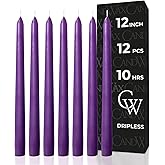 CANDWAX 12 inch Purple Taper Candles Set of 12 - Unscented Smokeless Dripless Tapered Candle Sticks - Taper Candlesticks for Special Occasions and Ordinary Dinners - Purple Tapered Candles