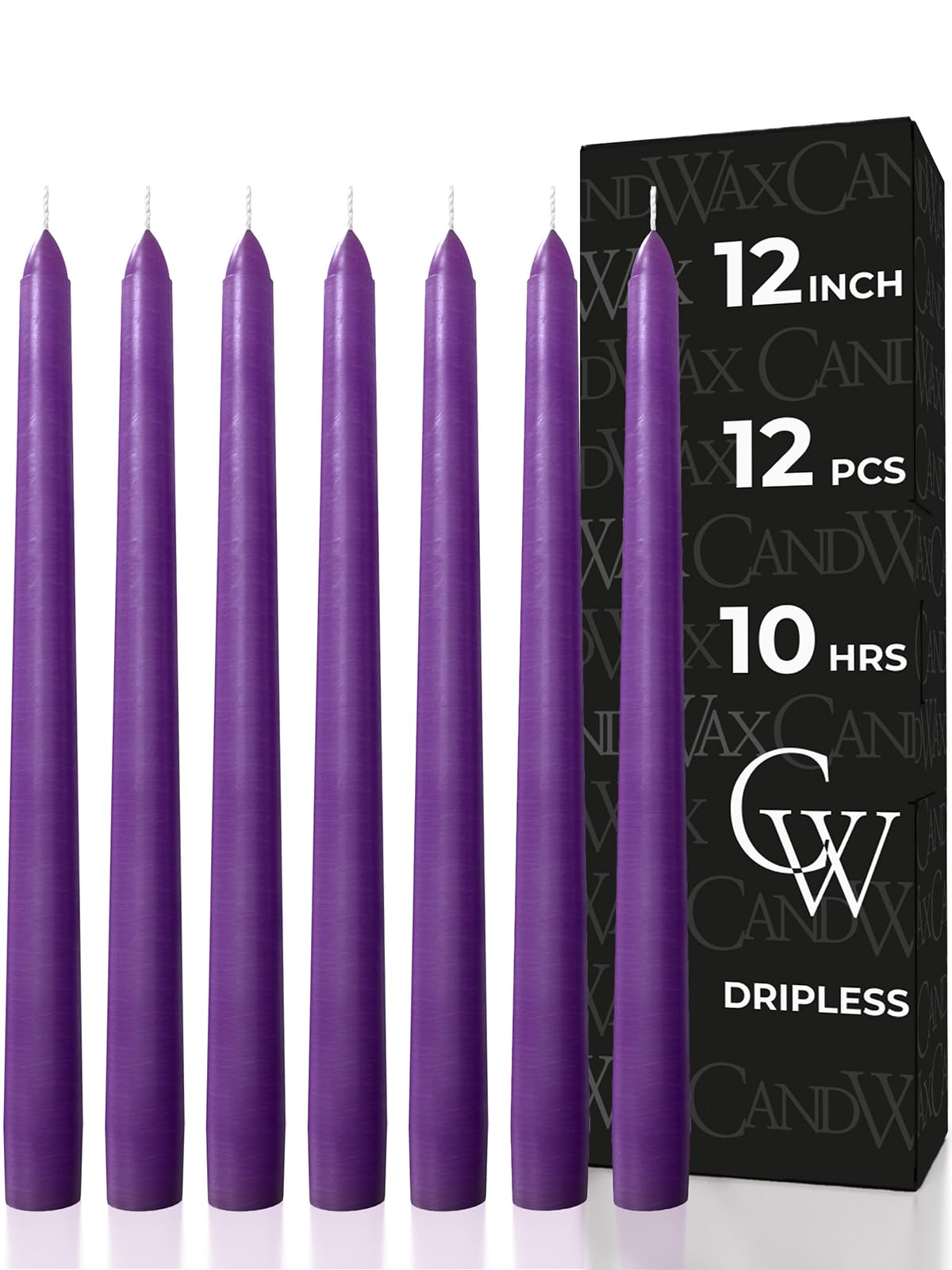 CANDWAX 30 cm Taper Candles Set of 12 - Dripless and Smokeless Candle Unscented - Slow Burning Candle Sticks Ideal as Christmas Candle or Dinner Candles – Purple Candles