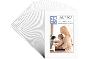 Golden State Art, Pack of 25, Acid-Free White Pre-Cut 5x7 Picture Mat for 4x6 Photo with White Core Bevel Cut Frame Mattes