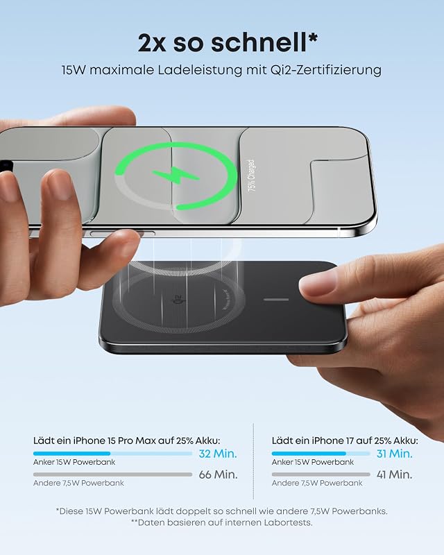 Nano magnetische ultraschlanke Powerbank Qi2 15W
