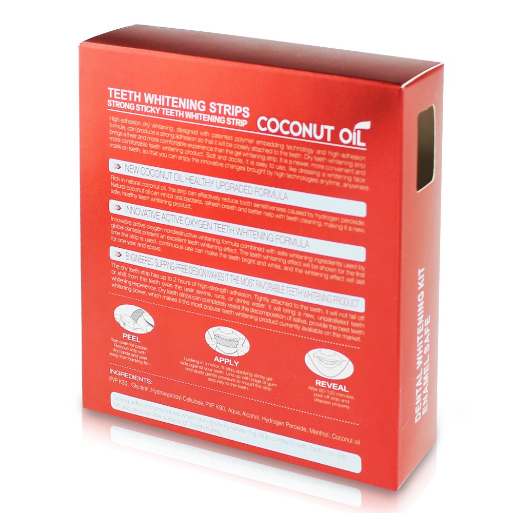 Grinigh COCONUT OIL Whitestrips Dental Professional Effects Teeth Whitening Strips Kit, 14 Treatments - Lasts 6 Months & Beyond - Non-Slip White Strips with a Fresh COCONUT Fragrance