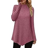 JUSTFASHIONNOW Mock Turtleneck Tops for Women Cozy Sweaters Trendy Long Sleeve Shirts Tunic Tops to Wear with Leggings