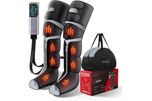 pryfey Leg Massager with Heat and Compression, Foot Massager for Circulation and Pain Relief, 3 Timers, 12 Intensity, 6 Modes,3 Heating with Knee Massager