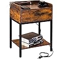 Lerliuo Nightstand with Charging Station and USB Ports, 3-Tier End Side Table with Storage Drawer and Shelf, Modern Bedside Night Stand for Bedroom, Living Room- Retro Brown