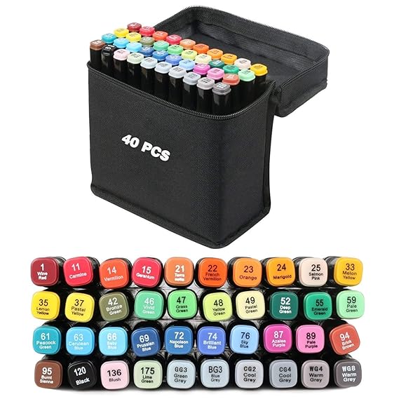 AVNTEN 40 Farbige Graffiti Stifte Fettige Mark Farben Marker Set,Twin Tip Textmarker, Metallic Marker Pens--1 mm und 6 mm Lin