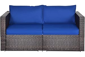 HAPPYGRILL 2-PCS Patio Wicker Corner Sofa Set, Sectional Sofa Set with Zippered Cushions for Backyard Balcony Patio Garden Poolside