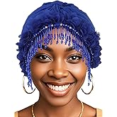 Bohend Beaded Rhinestone Turban Hat Knot Headwrap Beanie Pre Tied Pleated Headscarf Bonnet Women Tassel Head Cover Caps
