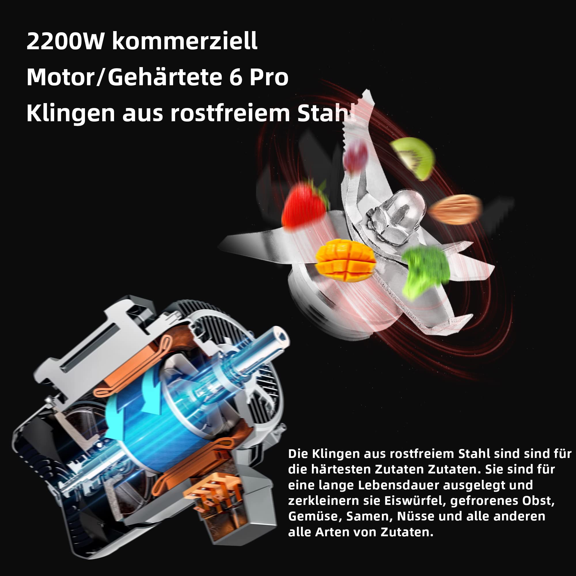 BioloMix Hochleistungsmixer 2200W,Selbstreinigungsfunktion,Standmixer mit 2L Behälter ohne BPA Smoothie Maker (T5600) 7