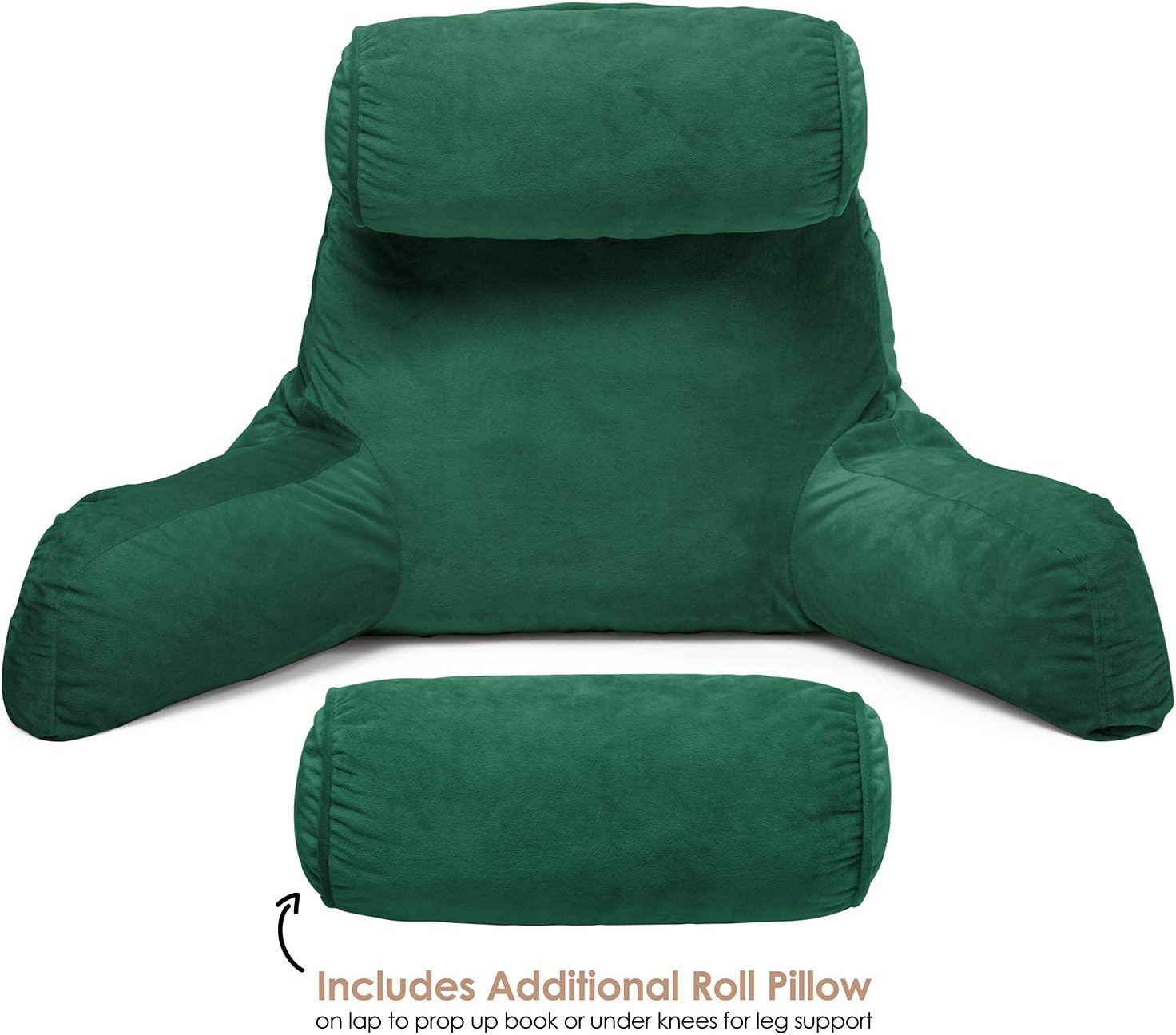 Clara Clark Bed Rest Reading Pillow with Arms and Pockets Premium Shredded Memory Foam, Detachable Neck Roll & Lumbar Support, Large, Hunter Green: Home & Kitchen