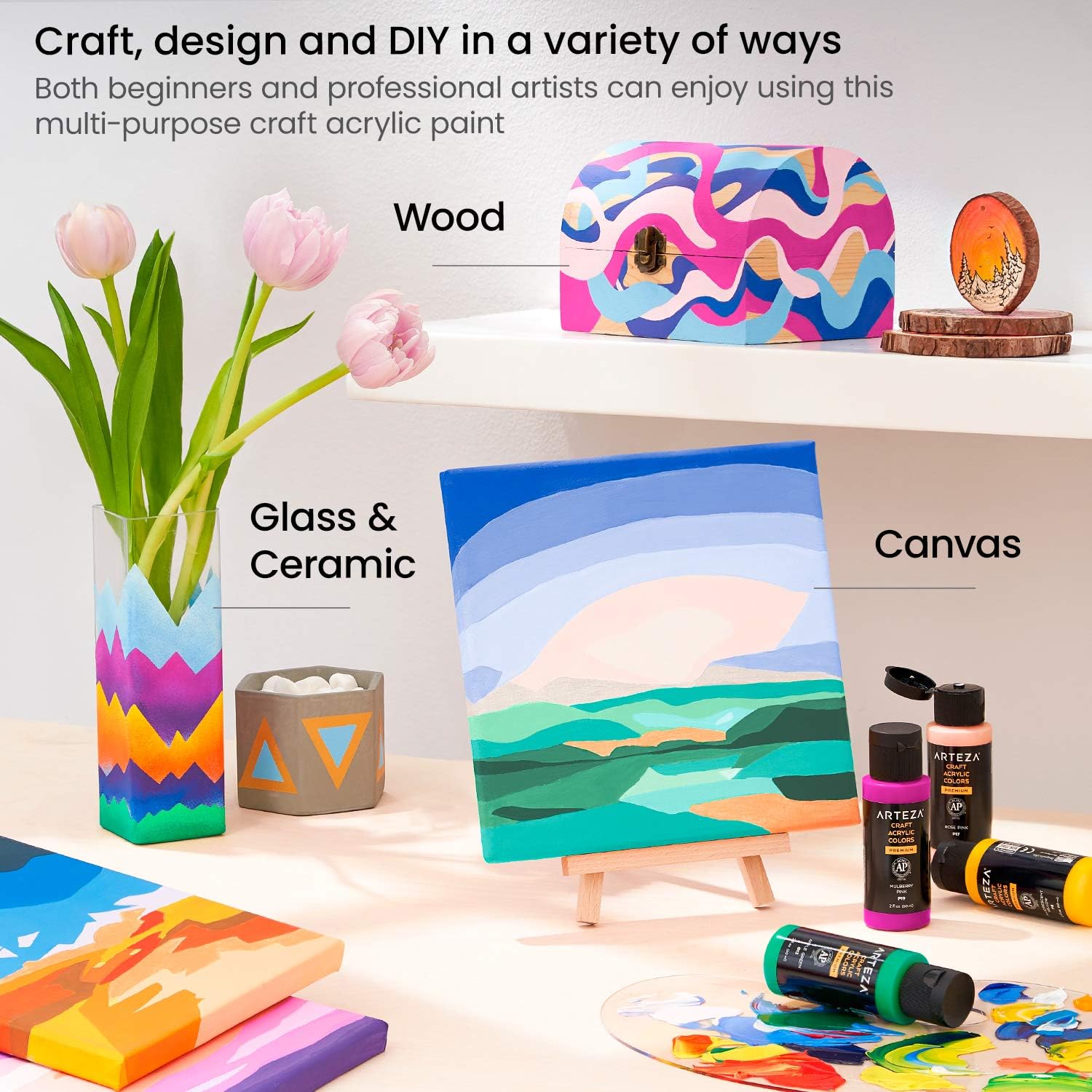 Arteza Craft Acrylic Paint, Set of 20 Vintage Tones, 2.02-oz/60 ml Bottles, Water-Based, Matte Finish, Matte Acrylic Paint Set for Art & DIY Outdoor Projects on Glass, Wood, Ceramics, Fabrics, Paper & Canvas: Home Improvement