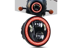 PKEDUO 5-3/4 5.75" LED Motorcycle Headlight Smoke Halo RED DRL Compatible with XG500 XG750 XL883N 72 48 883 FXSTB FXDWG Night Road