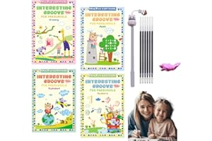 LUCARNI 4 Pack Grooved Writing Practice Books,Handwriting Practice Book for Kids,Magic Practice Copybook,Calligraphy Workbooks Tracing Books for Preschool Learning,Homeschool(1 Pen,10 Refills,1 Penceil Grip)