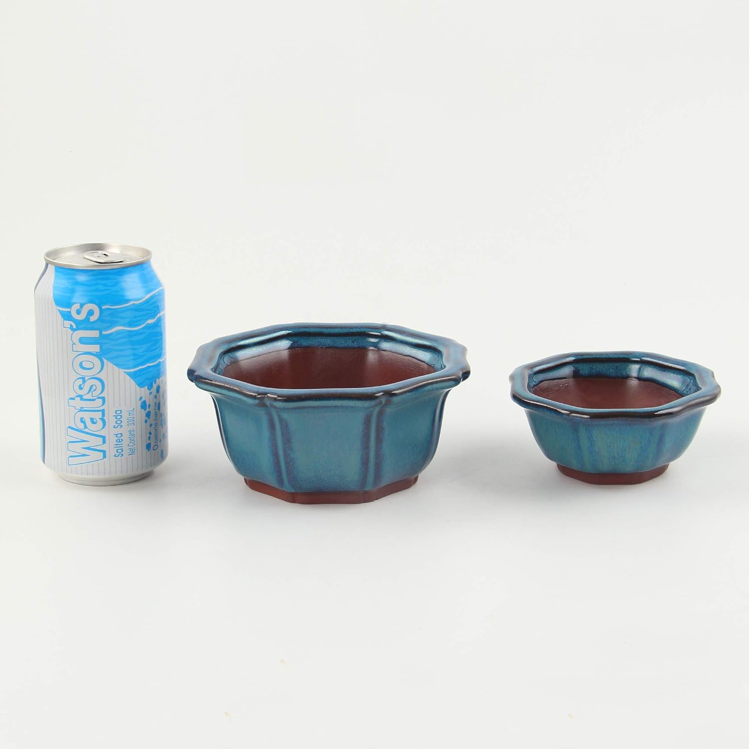 happy bonsai 5" Small Glazed Pots, Value Set of 2 + 4 Soft Mesh Drainage Screens, Blue - Image 3