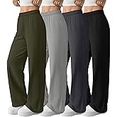 Velvelhall 4 Pack Womens Wide Leg Sweatpants Baggy Casual High Waisted Lounge Pants Drawstring Workout Joggers with Pockets(Black, Dark Gray, Light Gray, Army Green,Small)
