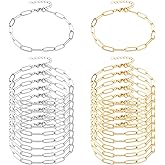 Exway 20 Pcs Paperclip Charm Bracelets Chain 8.0 Inch Stainless Steel Gold and Sliver Chain Bracelets Kit with Lobster Clasps for Crafts DIY Women Jewelry Making