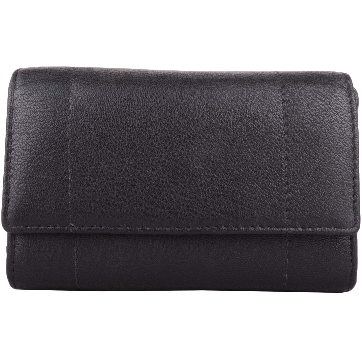 Womens Large Leather Zip Round Tri-Fold Money/Coin/Credit Card Holder/Purse - Black
