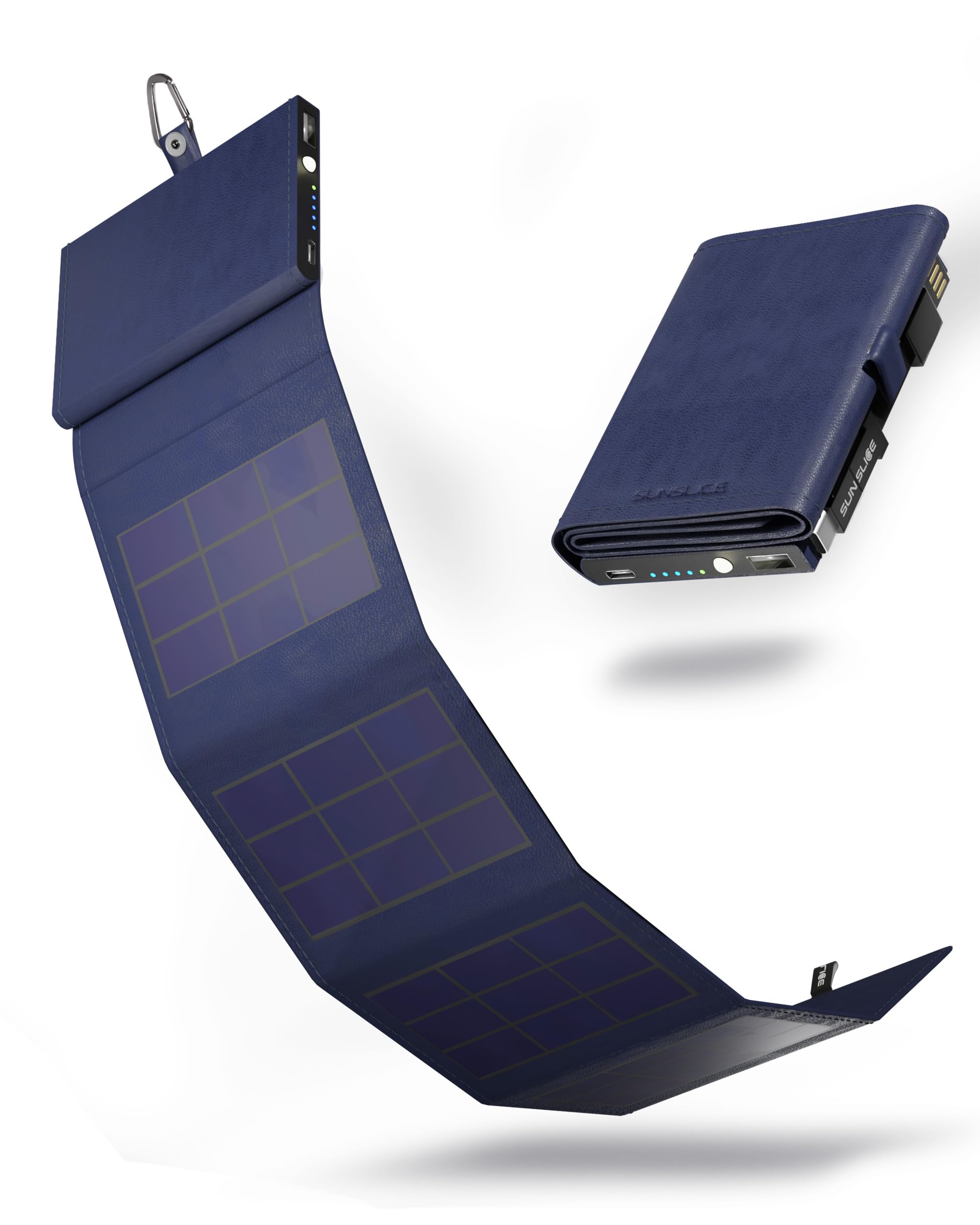 Sunslice I Photon Solar Power Bank with SunPower Technology, Pocket Phone Charger, Ideal for Camping and Hiking, Compatible with All Smartphone Brands, Blue